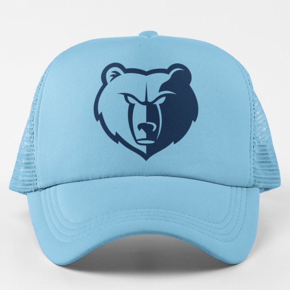 NEW Memphis Grizzlies Bear Head Logo Foam Trucker Mesh Snapback Hat LIGHT BLUE